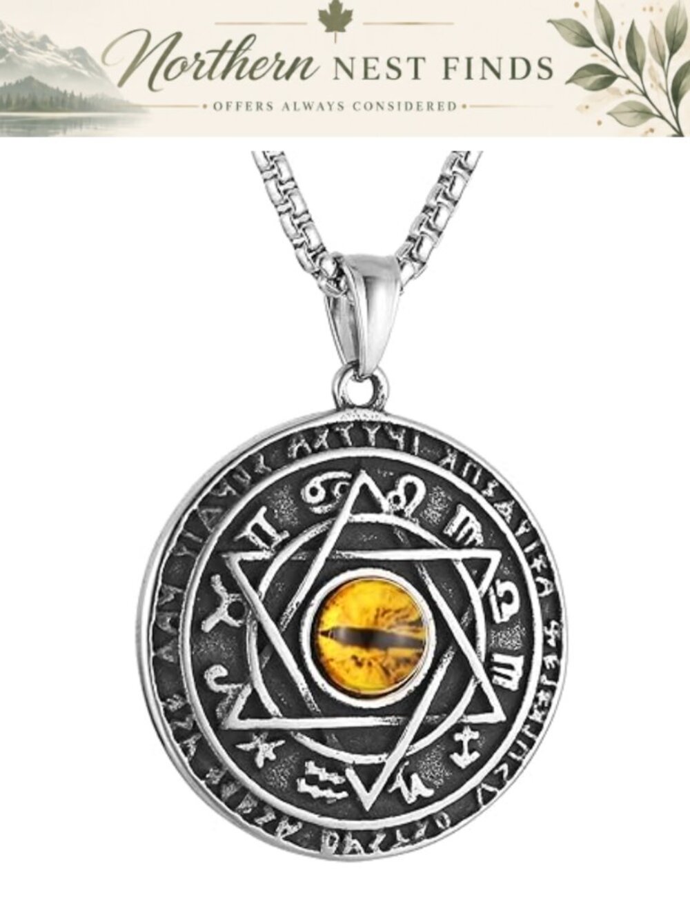 Stainless Steel Six-Pointed Star Constellation Pendant Necklace 22in Link Chain